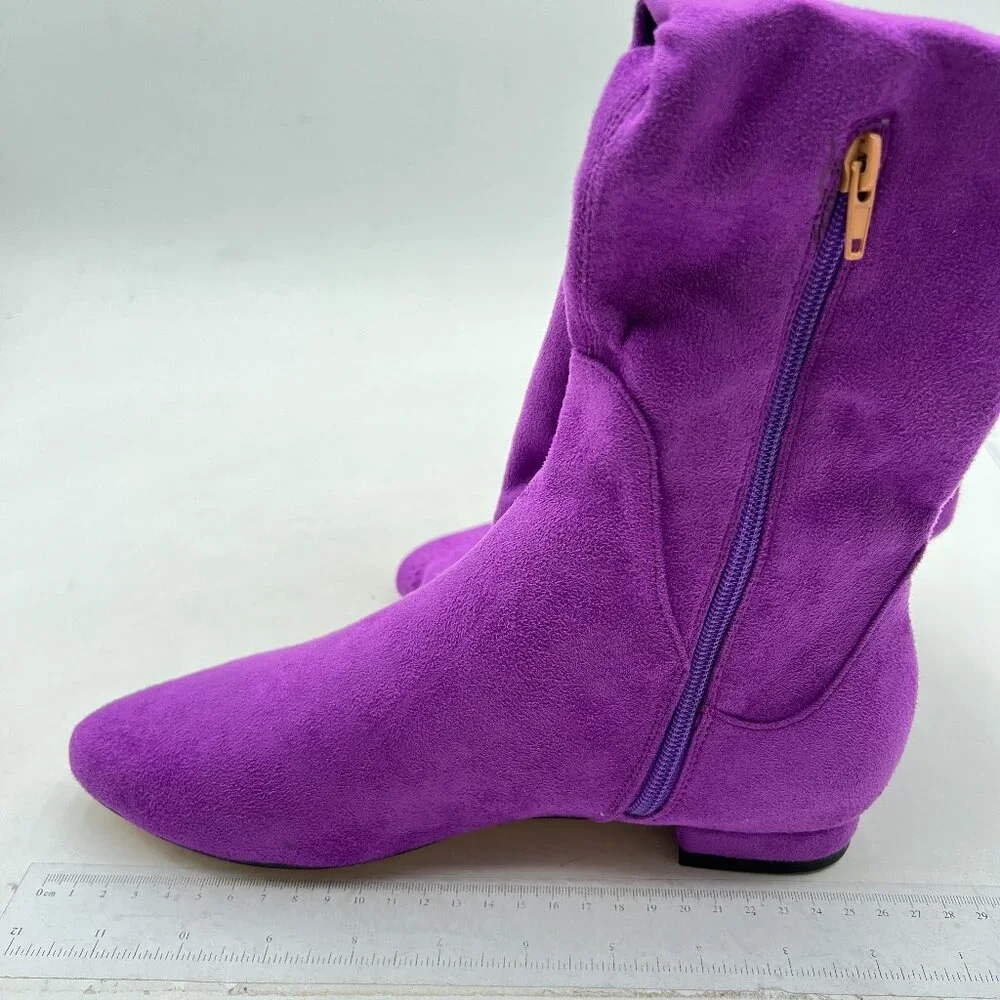 Dark Purple Women Sexy Closed Toe Lace Up Thigh High Low Heel Over The Knee Boot